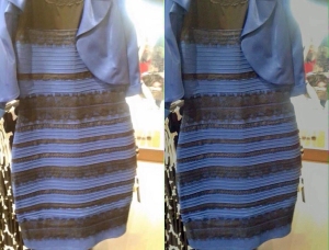 white and gold dress black and blue dress